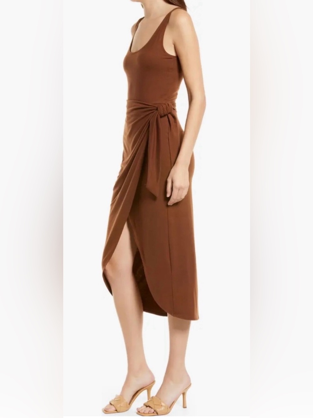 Reformation Kaila Wrap Skirt Dress in a Chestnut Brown - Picture 3 of 12